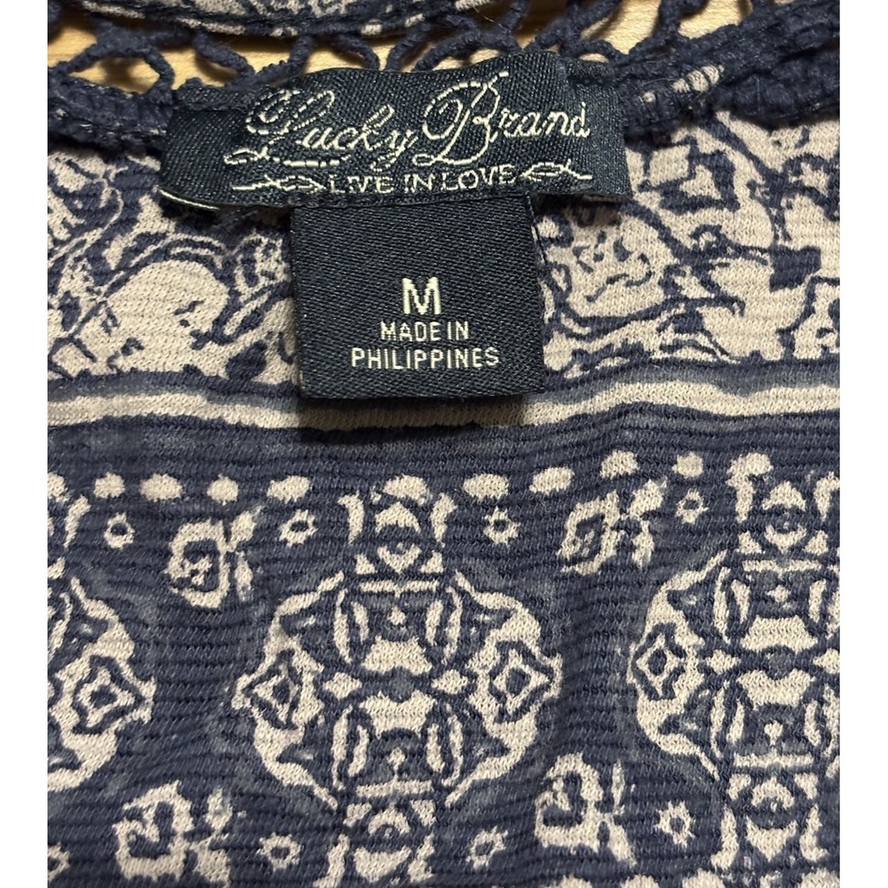 Lucky Brand Women's Navy Sleeveless Crochet Yoke/Back Tank Top Linen Blend Sz M - Picture 2 of 11